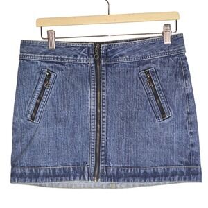 No Boundaries Juniors Denim Mini Skirt Full Zipper Pockets Y2K Blue